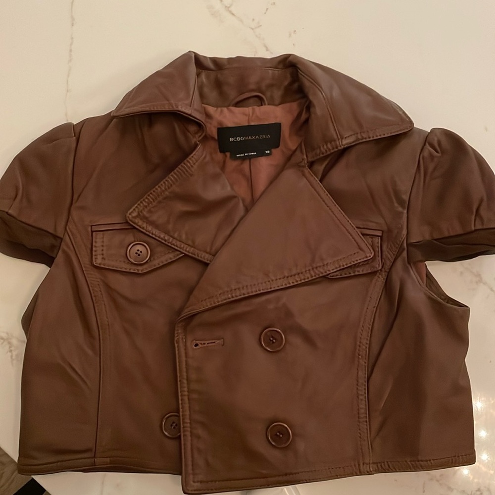 BCBG Max Azria leather crop blazer